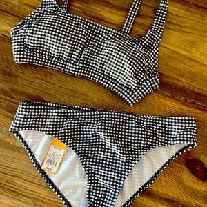 Kona Sol 2 Piece Bathing Suit, Gingham Black & White, Bottoms Size L, Top Size S